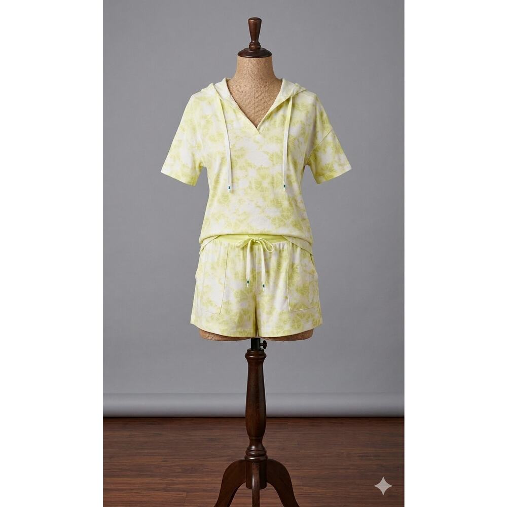 Simply Vera Wang Cloud Hooded Short Sleeve Pajama Top Shorts Set Lime Tie Dye M